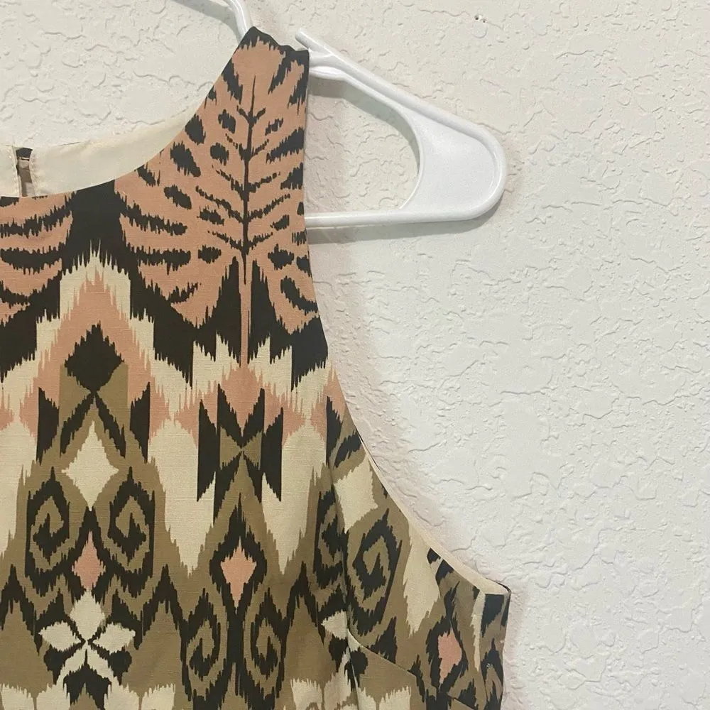 Tyler Boe Linen Aztec BoHo Tunic Top Shirt Brown Tan size Small - Image 4