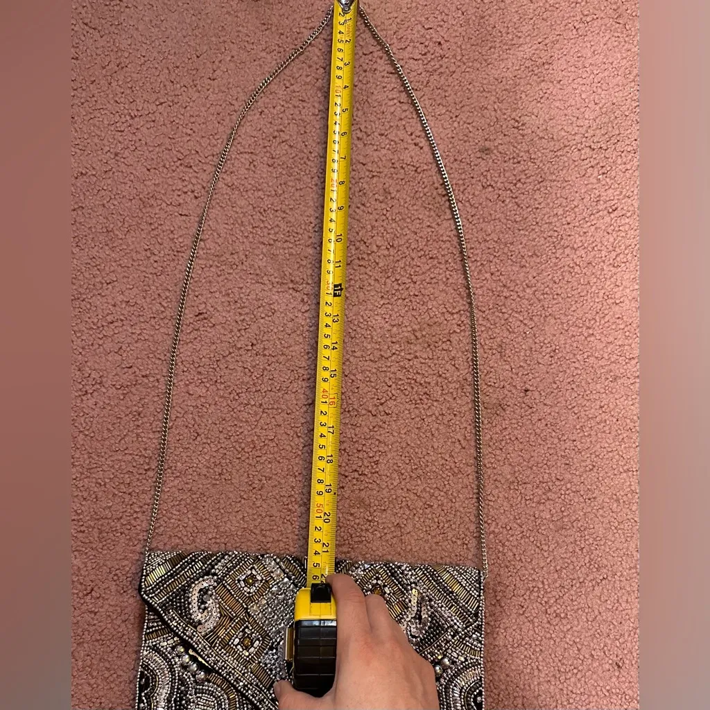 Beaded Shiny Sequined Atmosphere Evening Purse Bag Magentic Closure Chain Strap - Image 4