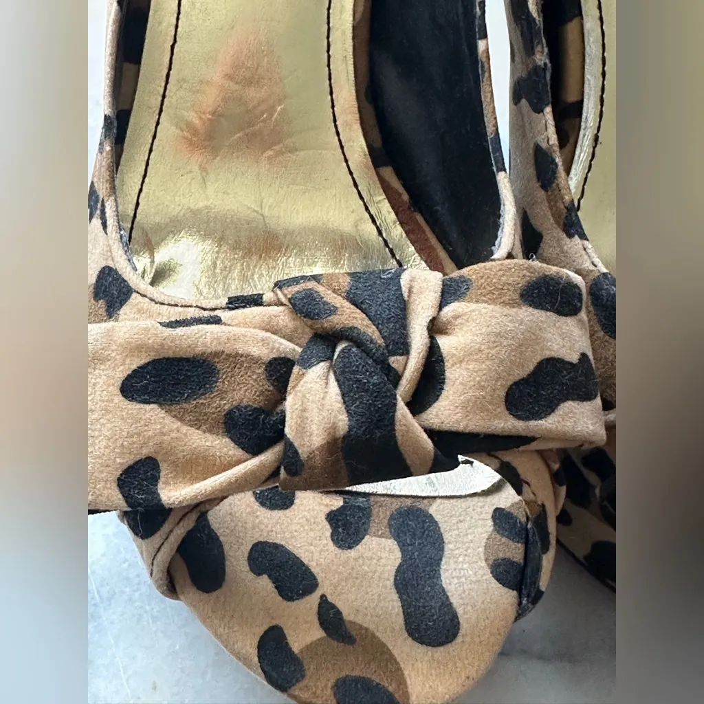 JustFab Browns & Black Leopard Animal Print Pep Toe Bow Stiletto Heels Sz 10. - Image 4