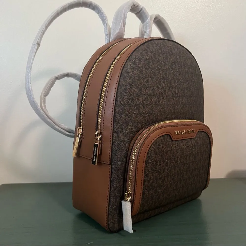 Michael Kors Jaycee‎ Medium Backpack Brown Signature MK Logo Leather Trim - Image 2