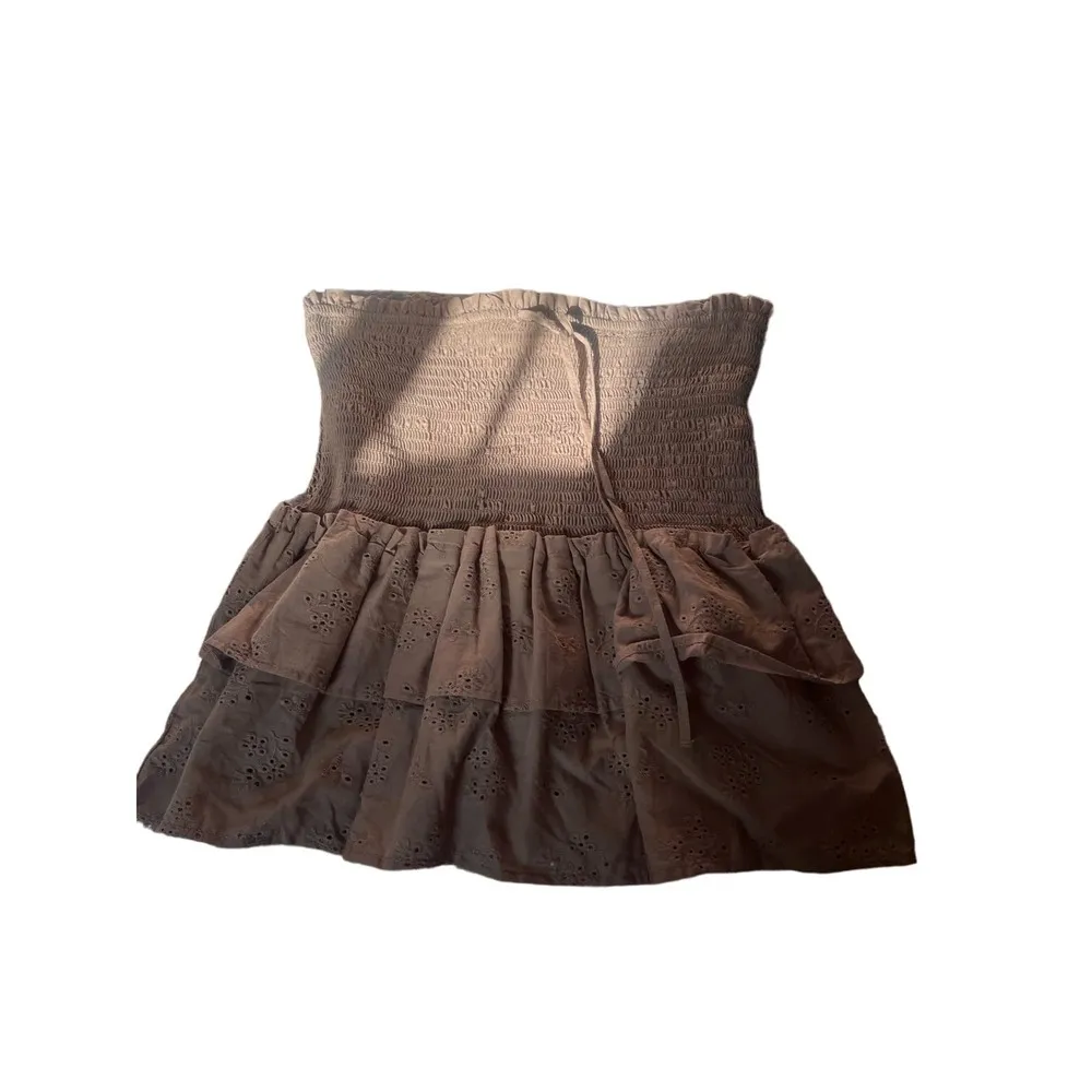 Womens medium Brown Cottage Core Fairy Floral Ruffle Tube Top (nwot) (b44) - Image 2