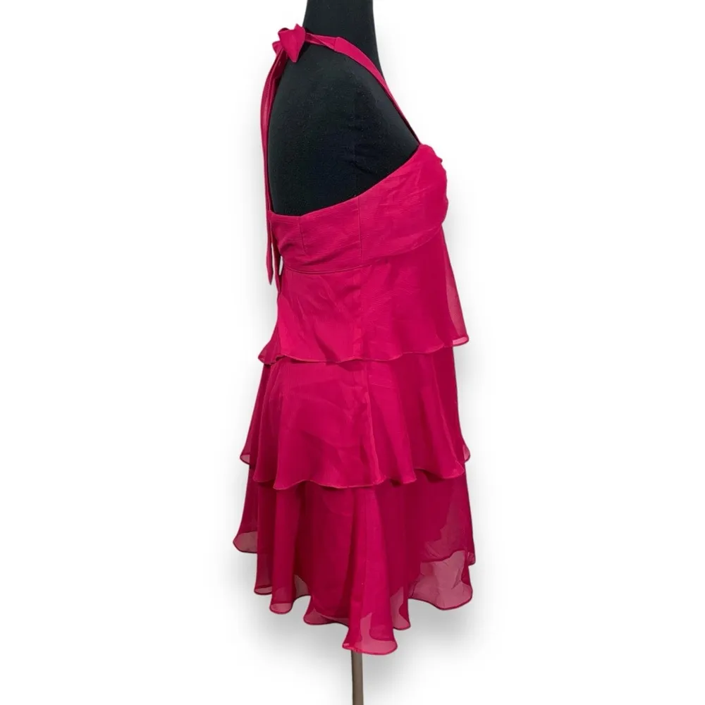 Fuchsia Pink Flowy Tiered Halter Dusk Collection By Sheila Yen Dress Size 4 - Image 5