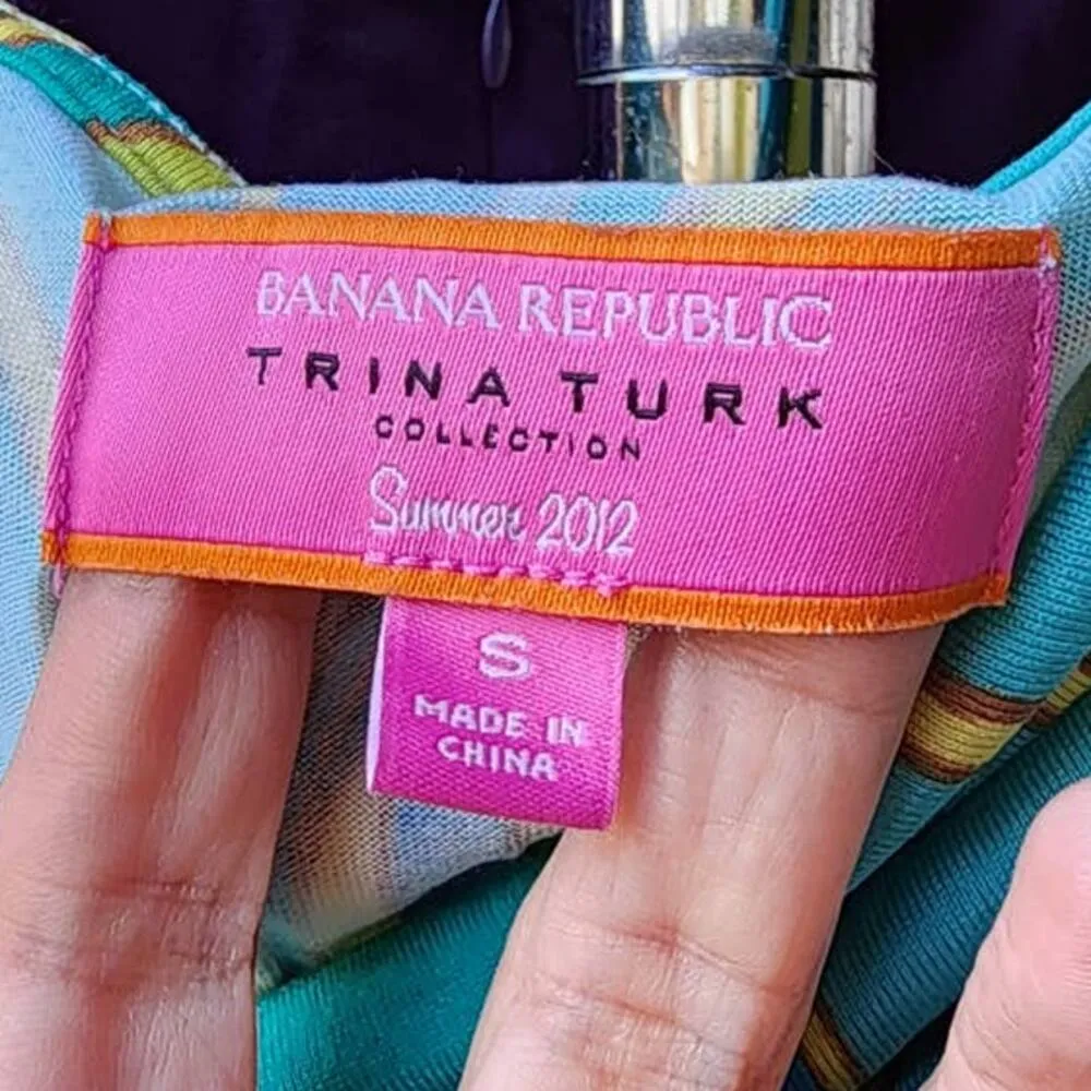 Banana Republic x Trina Turk Collection Silk Blend Dress Green Yellow Small - Image 4