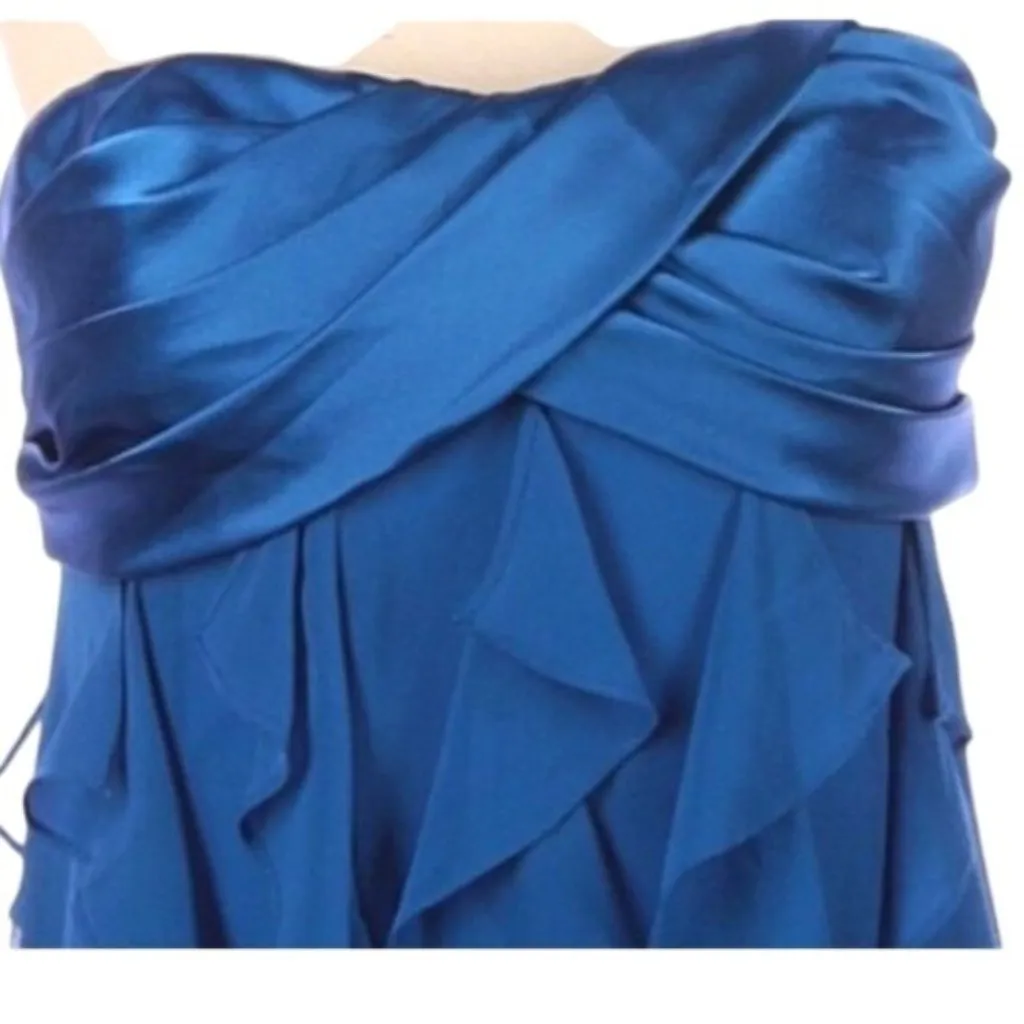 Strapless Blue Ruffle Baby Doll Cocktail Dress 6 Wedding Coquette Flirty Xscape - Image 3