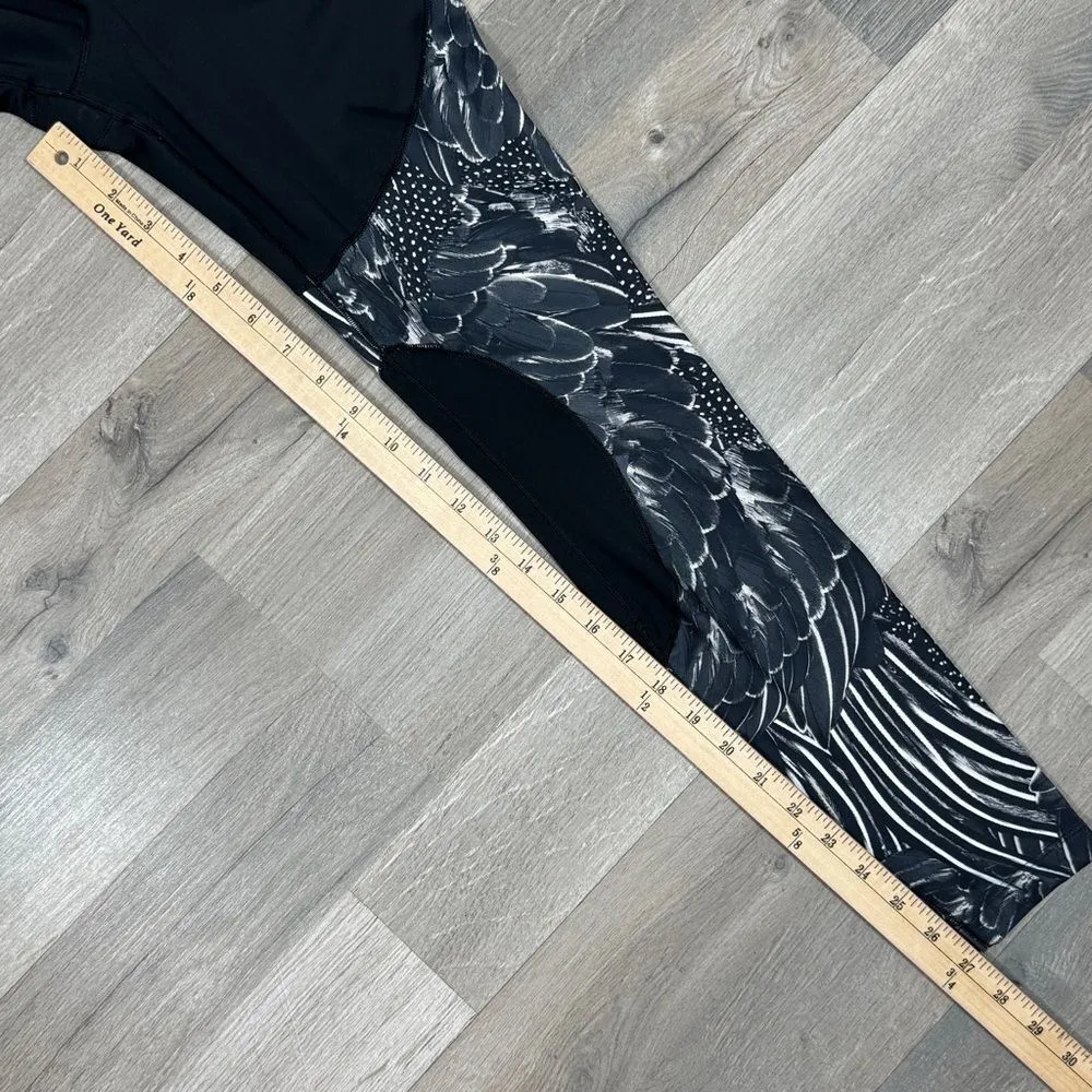 Nike  Power Gym Flutter Feathers Print Leggings Black Grey Womens Small - Image 13