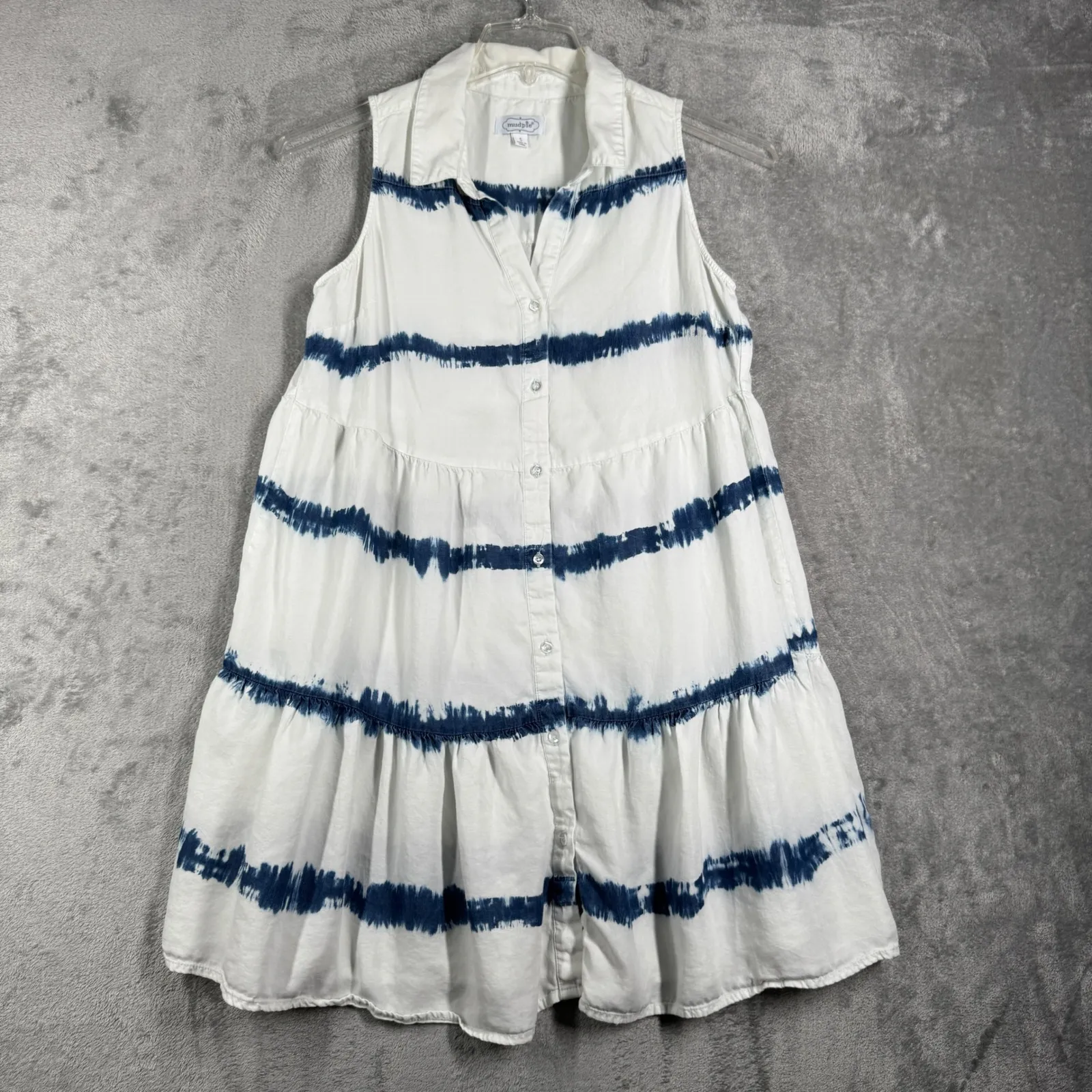 Mud‎ Pie Dress Tiered Sleeveless Casual Hippie Tie Dye White Blue Size Small - Image 2