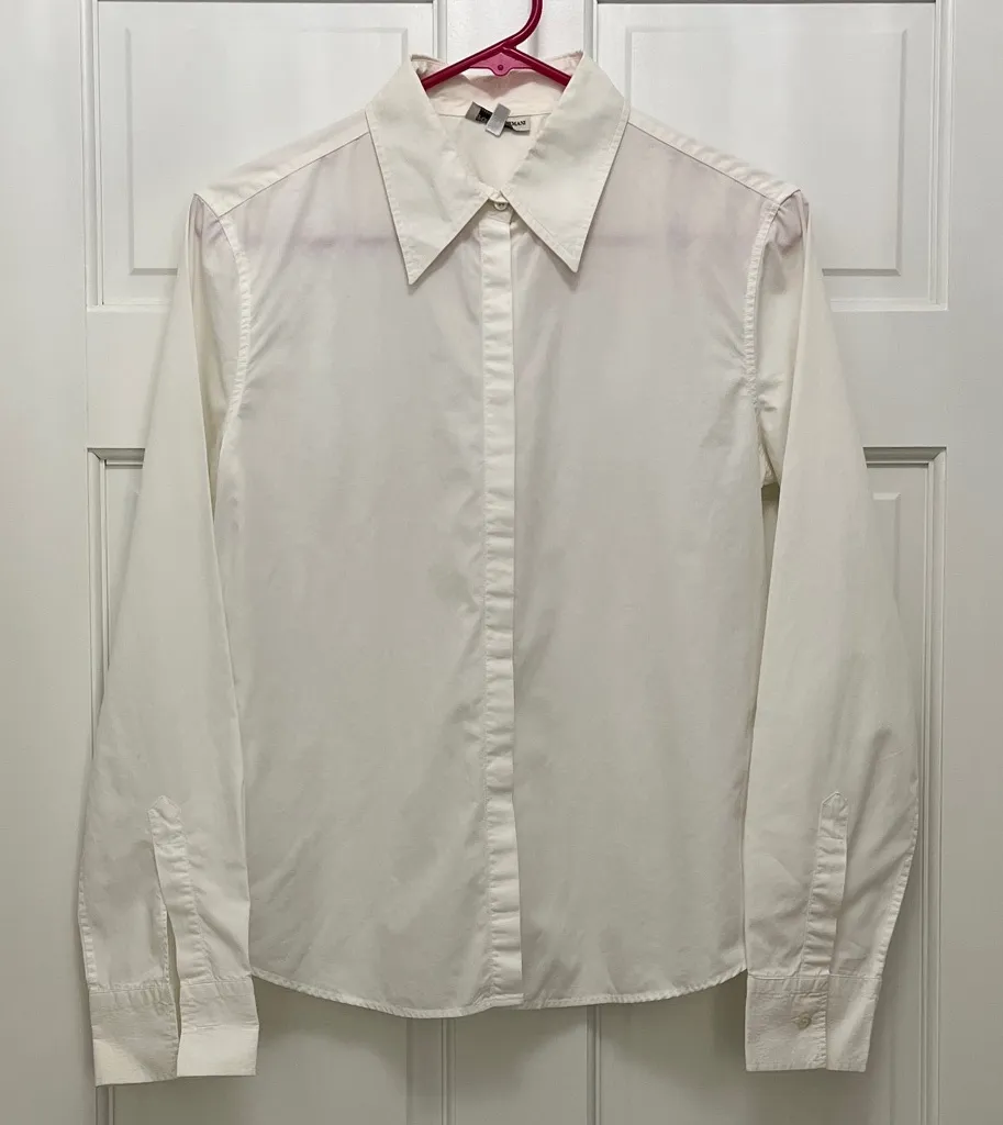 Emporio Armani 100% Cotton White Casual Hidden Button Up Top - Size 8 - Image 1