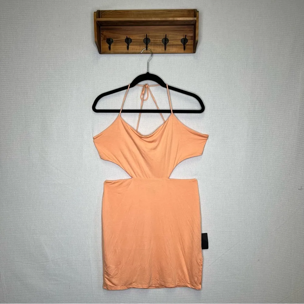 Lulus | Can't Lose Light Orange Sleeveless Cutout‎ Lace-Up Mini Dress Large - Image 3