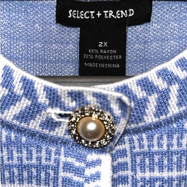Brand New Blue and White Pearl Button Sweater Size 2X - Image 3
