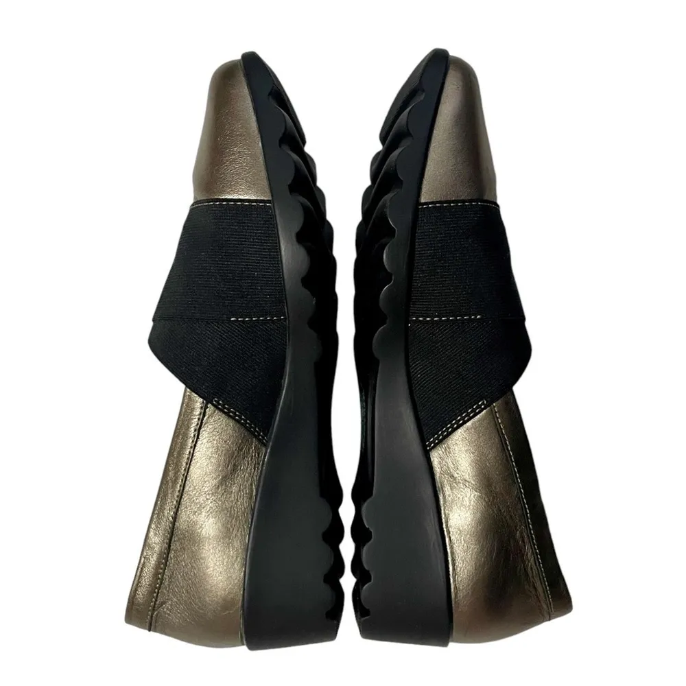 Joseph Seibel Leather Metallic Wedge Loafers Black Size 10 - Image 2