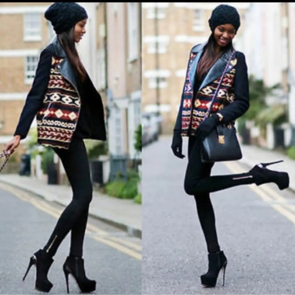 NWOT Zara Embroidered Aztec Tribal Moto Leather Trim Jacquard Jacket Size Medium - Image 5