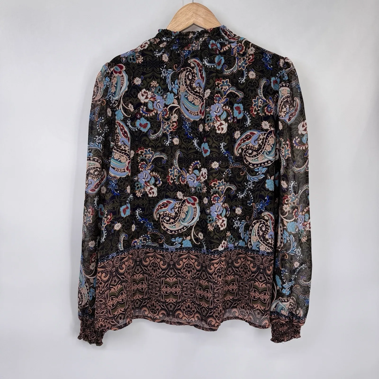 Fig and Flower Mock Neck Top Womens Large Brown Paisley Hippie Boho Forest Fairy - Image 10