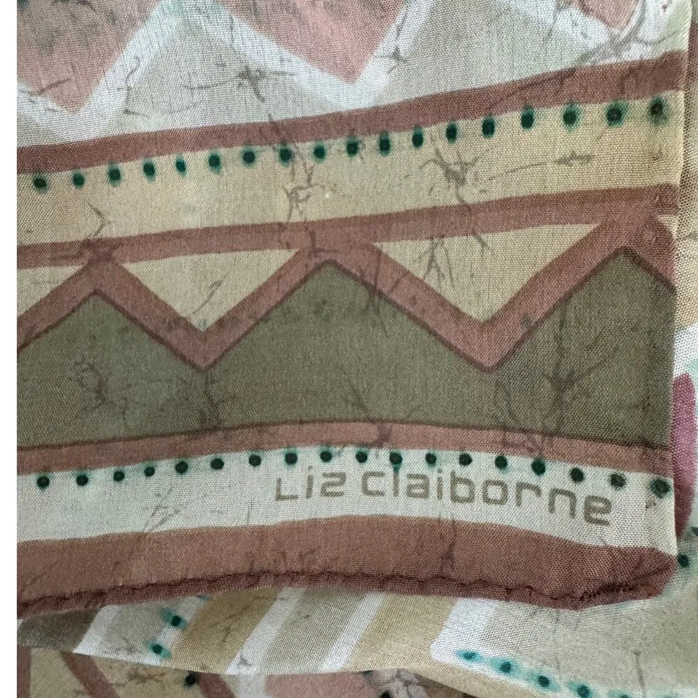 Vintage Liz Claiborne pastel Southwestern abstract print long scarf 10x52" Pink - Image 6