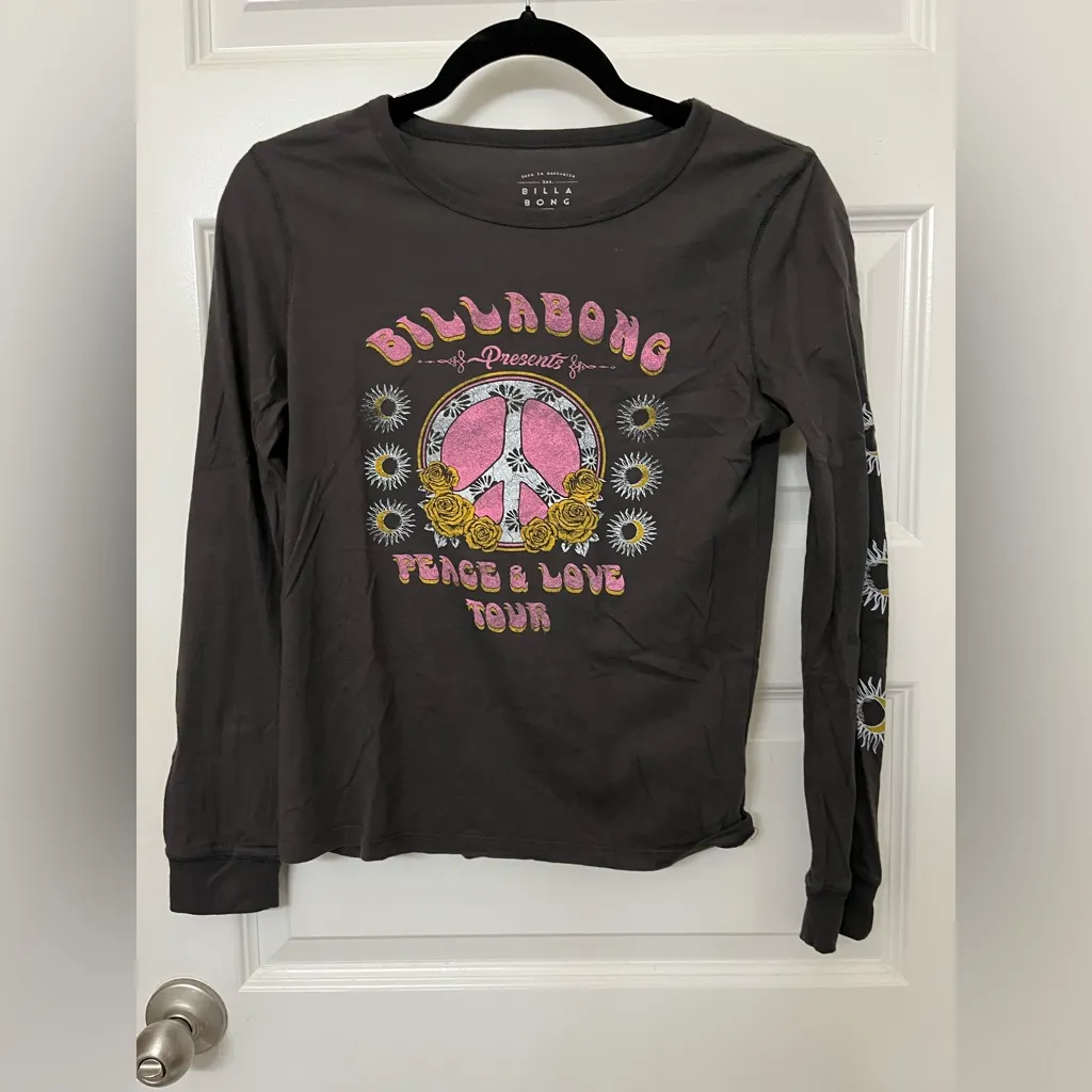 Billabong Charcoal Peace & Love Tour Long Sleeve Tee Size L - Image 7