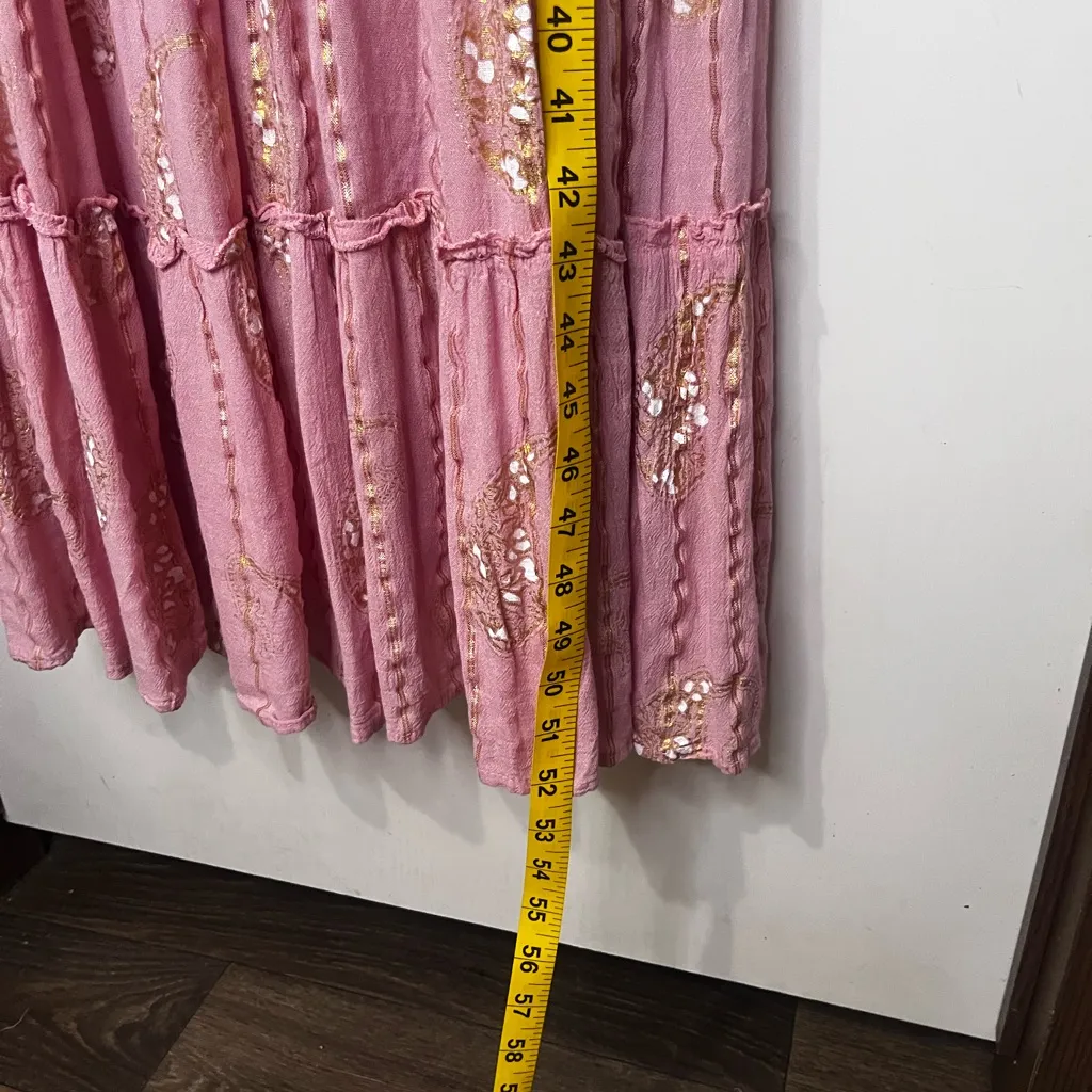 Anthropologie Pink Long Sleeve Dress with Gold Accents - Image 5