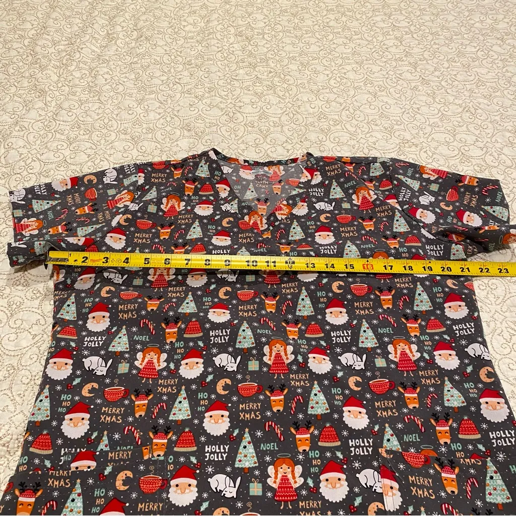 Scrubaid Women’s Holiday Cheer Scrub Top Size Large Red - Image 7