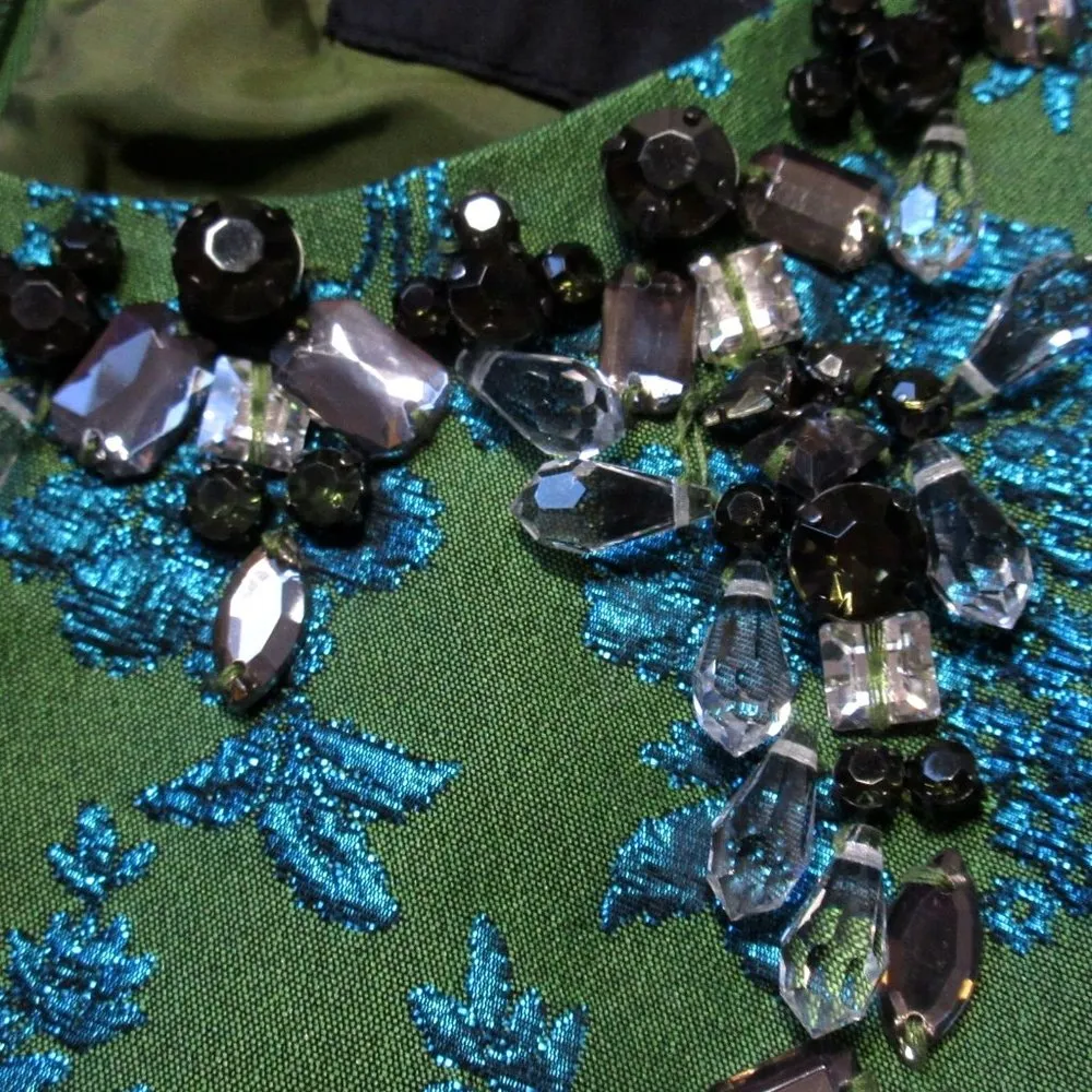 NWT J.Crew Collection Brocade Jeweled Sheath in Metallic Teal Green Dress 00 - Image 4