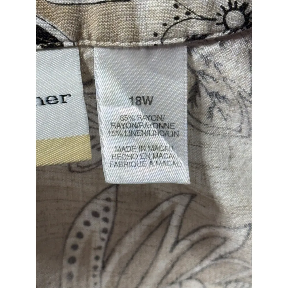 Alfred Dunner Floral Button Down Shirt Short Sleeve Neutral Print 18W - Image 8