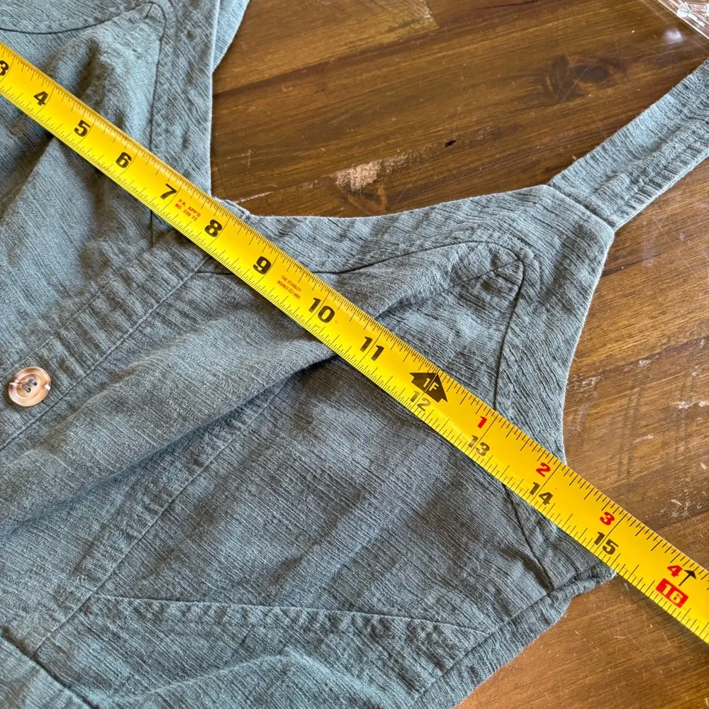 Greylin Lenox Culotte Jumpsuit Straight Wide Leg Cropped Green Linen Cotton S - Image 8