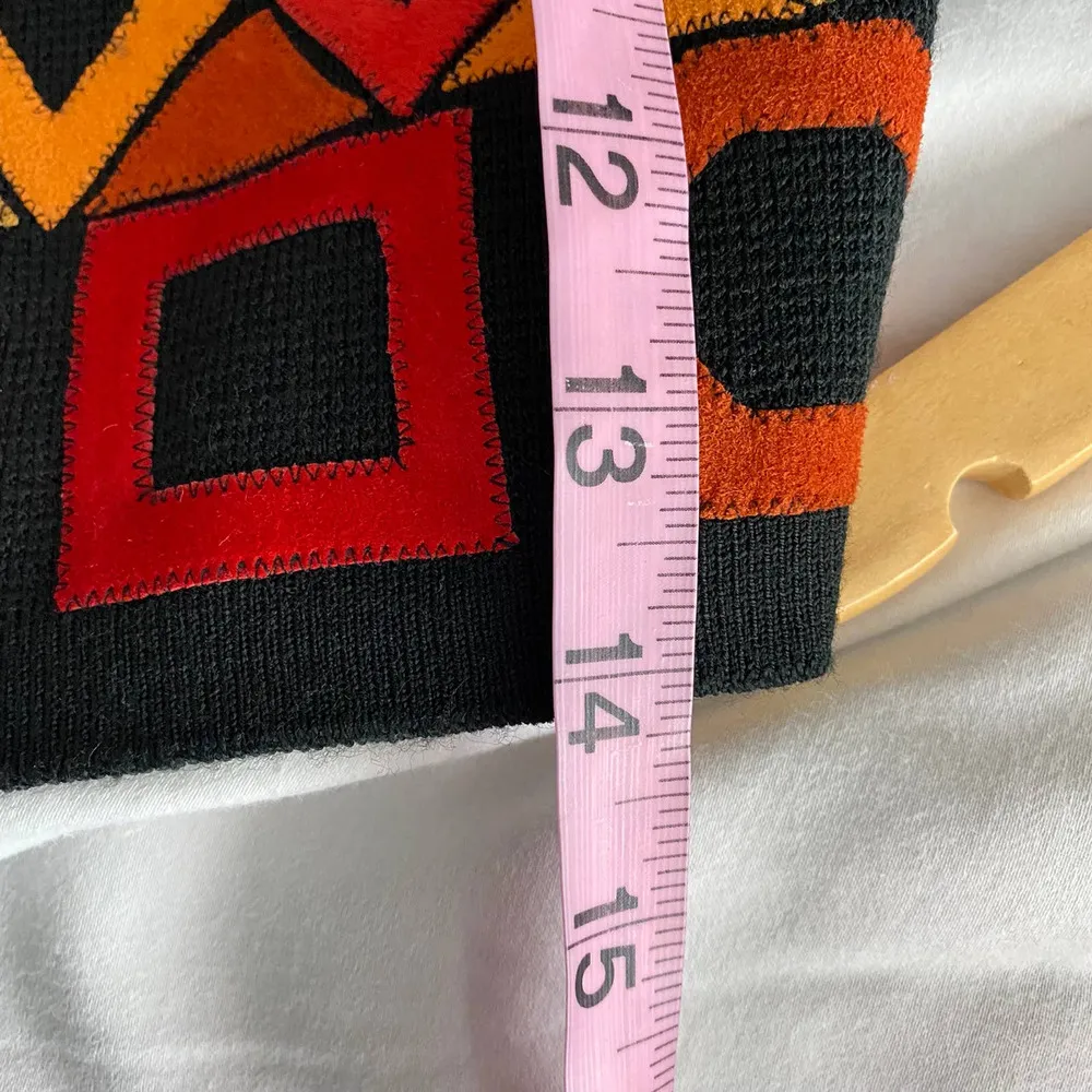 Vintage 80's Cropped Long Sleeve Dimond/Circle Square Leather Print Open Sweater Size M - Image 80