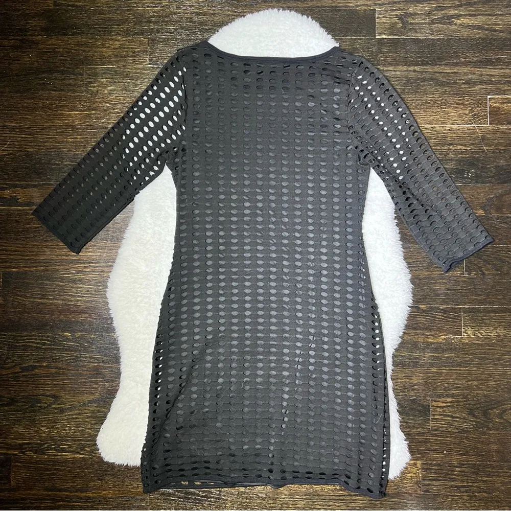 Express Black Fish Net Perforated 3/4 Sleeve Dress - Image 6