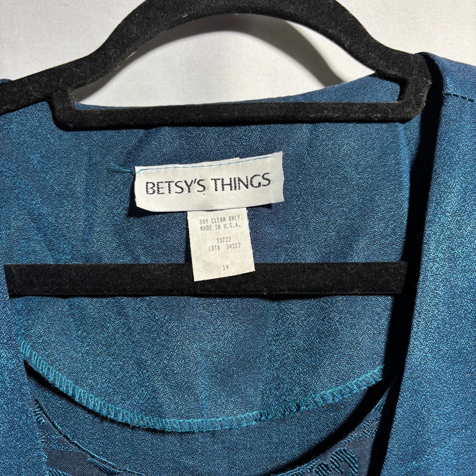 VTG 80s 90s Teal Blue Maxi Dress Medieval Castle Core‎ Buttons Flutter Sleeve 14 - Image 3