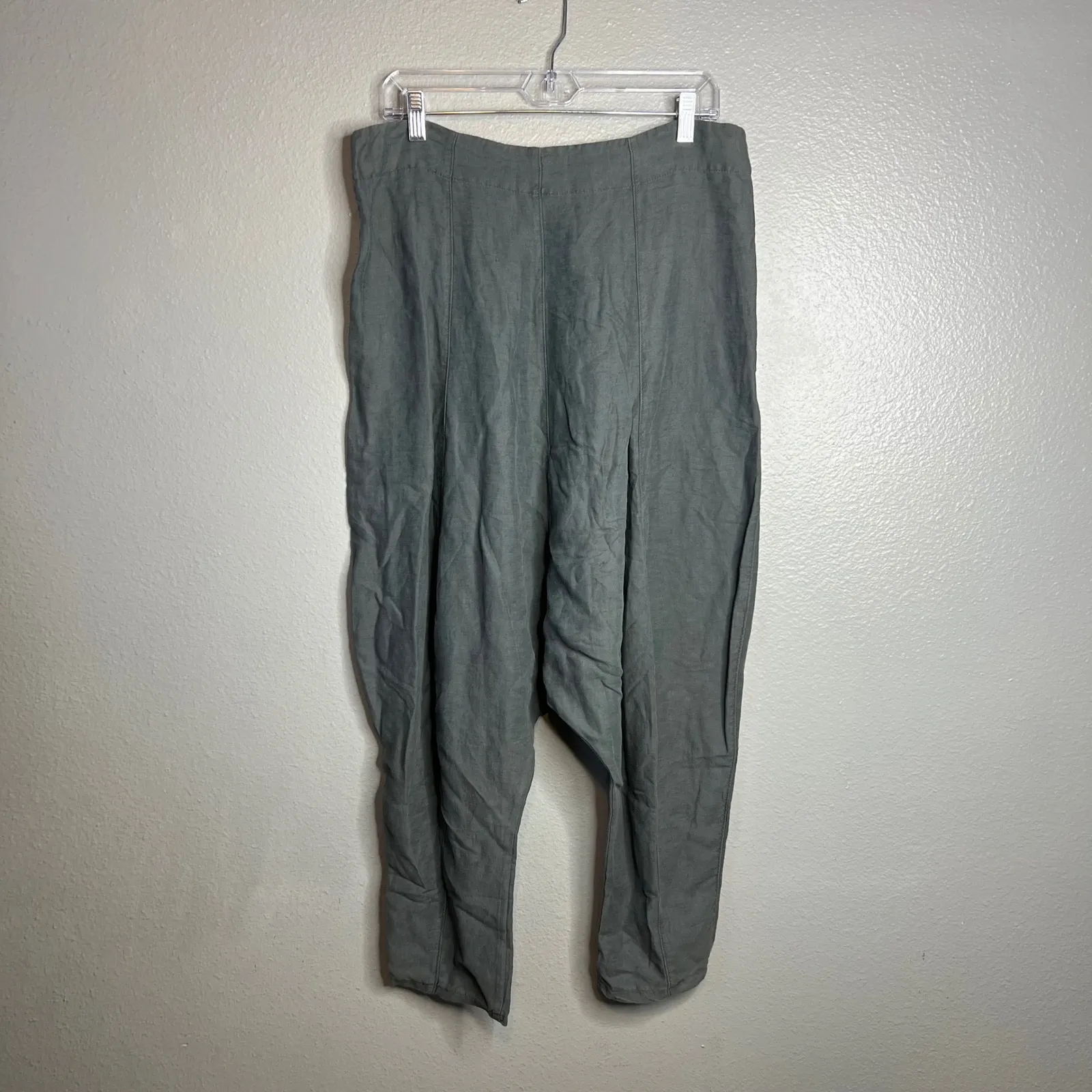 LURDES BERGADA Harem Trousers Pant Size S Cropped Drop Crotch Linen Blend NWT Green - Image 9
