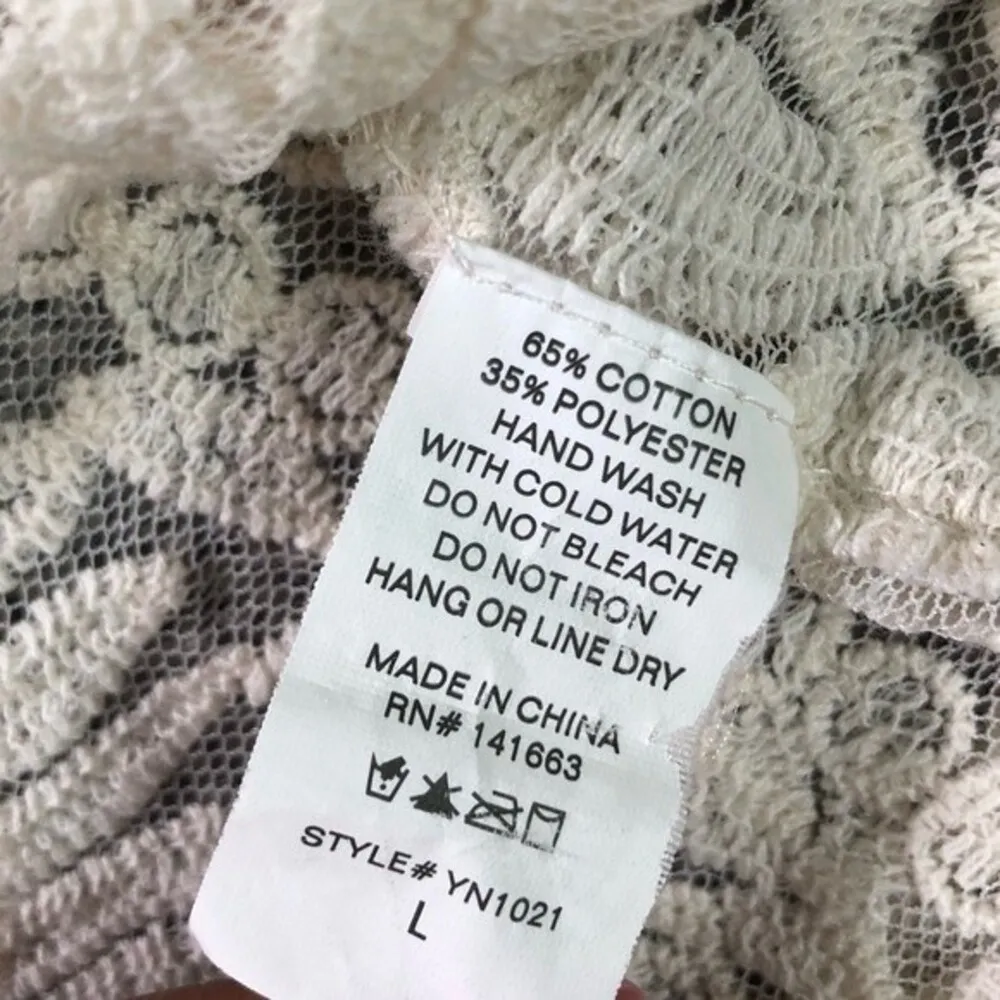 You Are Not Alone Ivory Lace Crochet Mesh Long Sleeve Top White Size L - Image 7