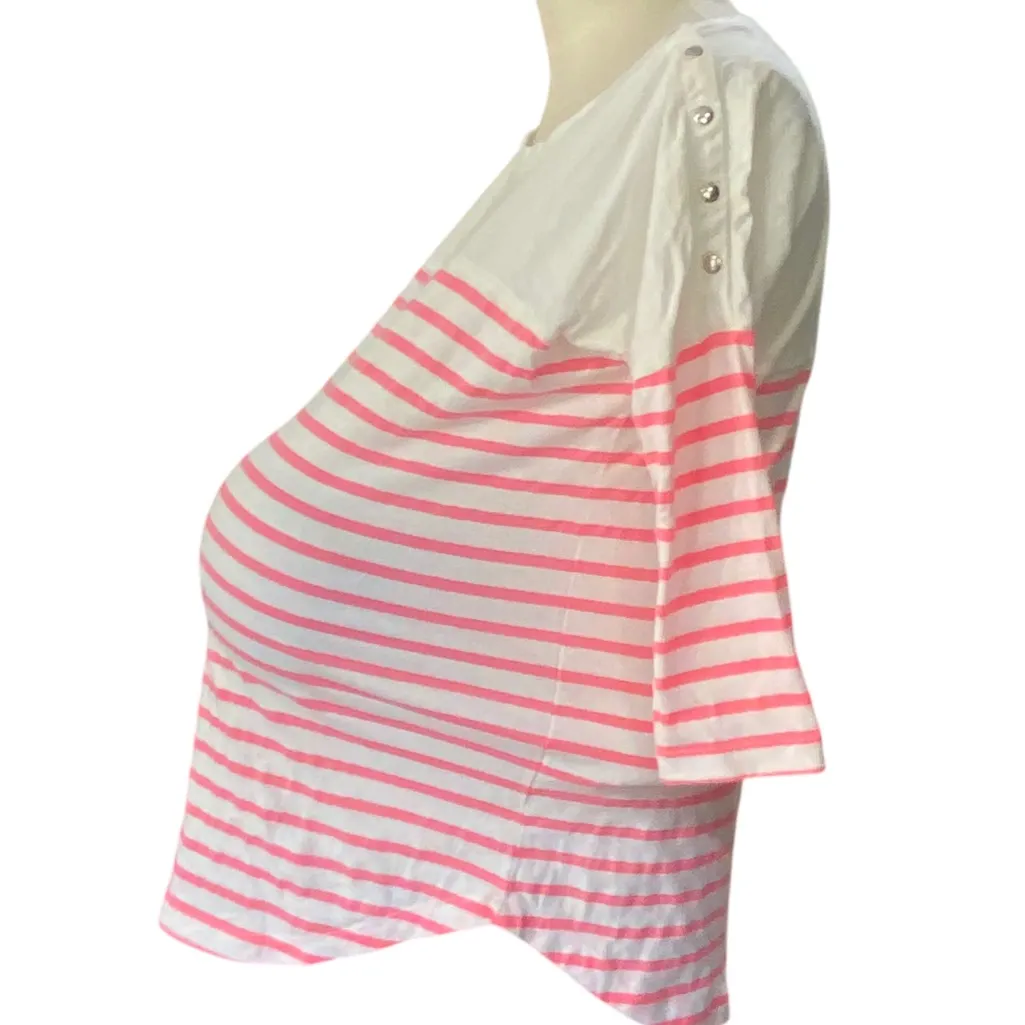 SERAPHINE MATERNITY Striped Top with snap accent Size 6 White - Image 3