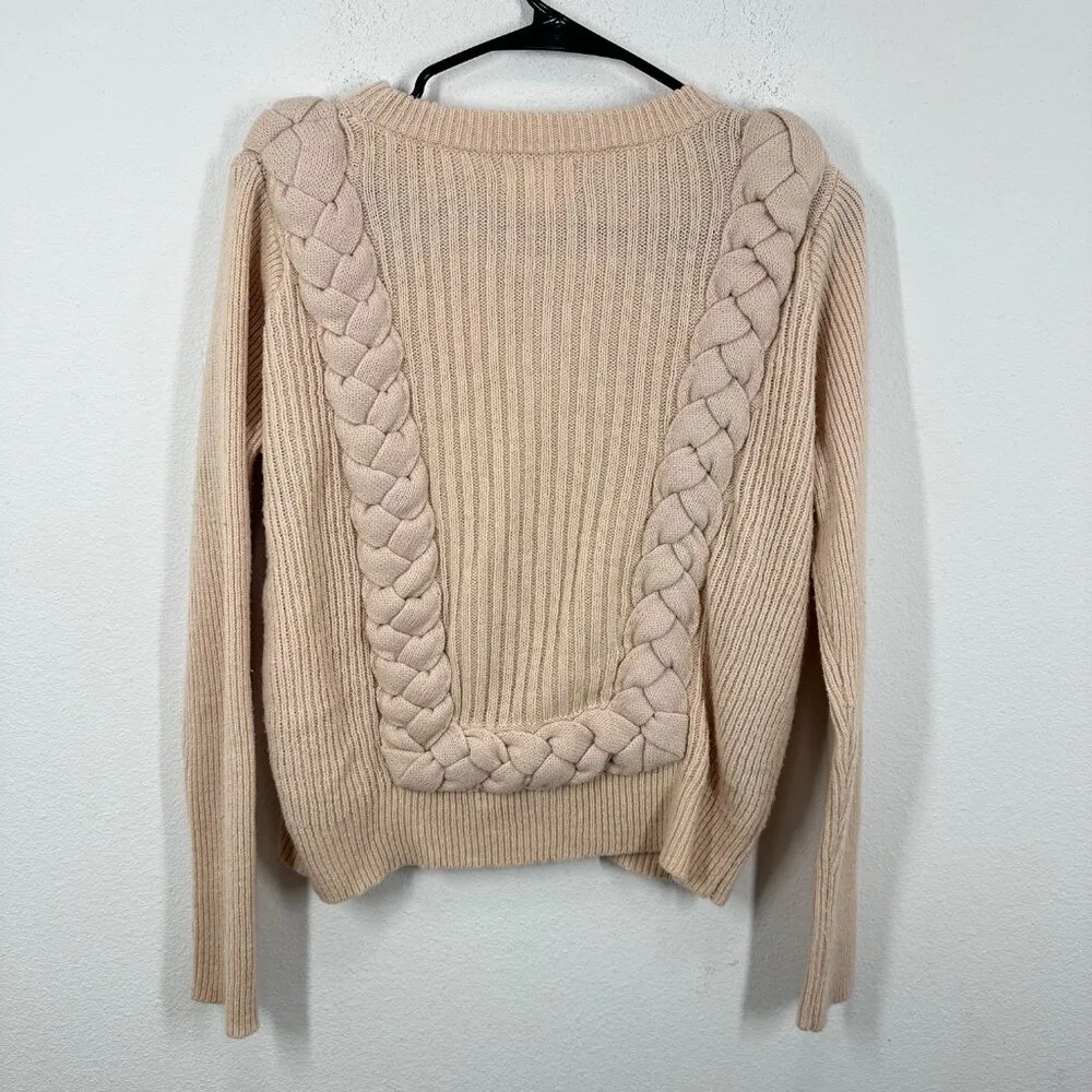 Intropia Italian Wool Beige Cable‎ Knit Braided Crewneck Sweater Quiet Luxury Tan - Image 2