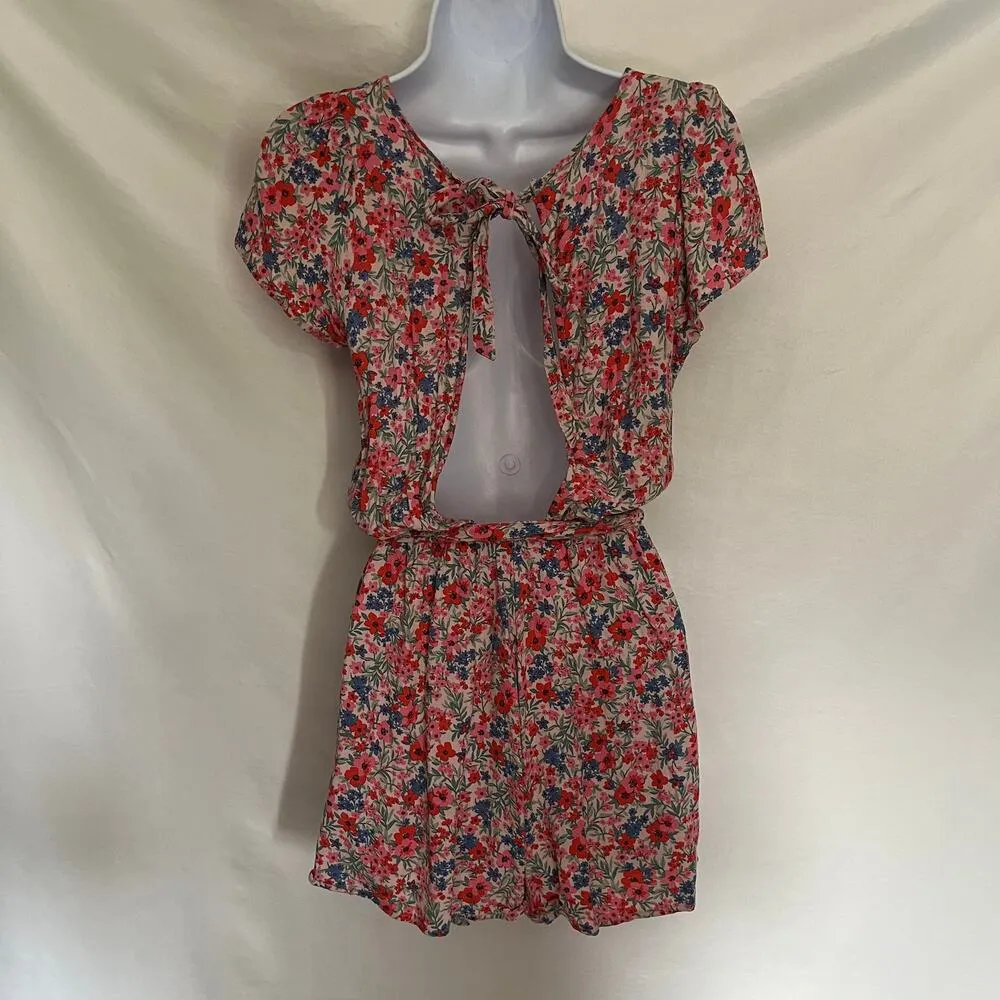 AMERICAN EAGLE Floral Shorts Women Romper Sz Small Open Tie Viscose Cottage Core - Image 15