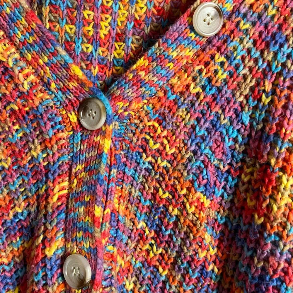Line + Dot Bonnie Multicolor Rainbow Knit Button Front Cardigan Sweater Size M - Image 12
