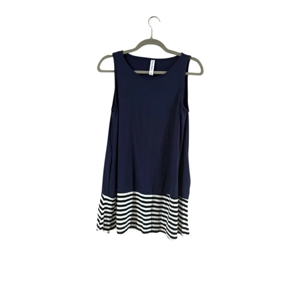 Women's ZENANA PREMIUM Navy White Striped Tank Top S - Image 2
