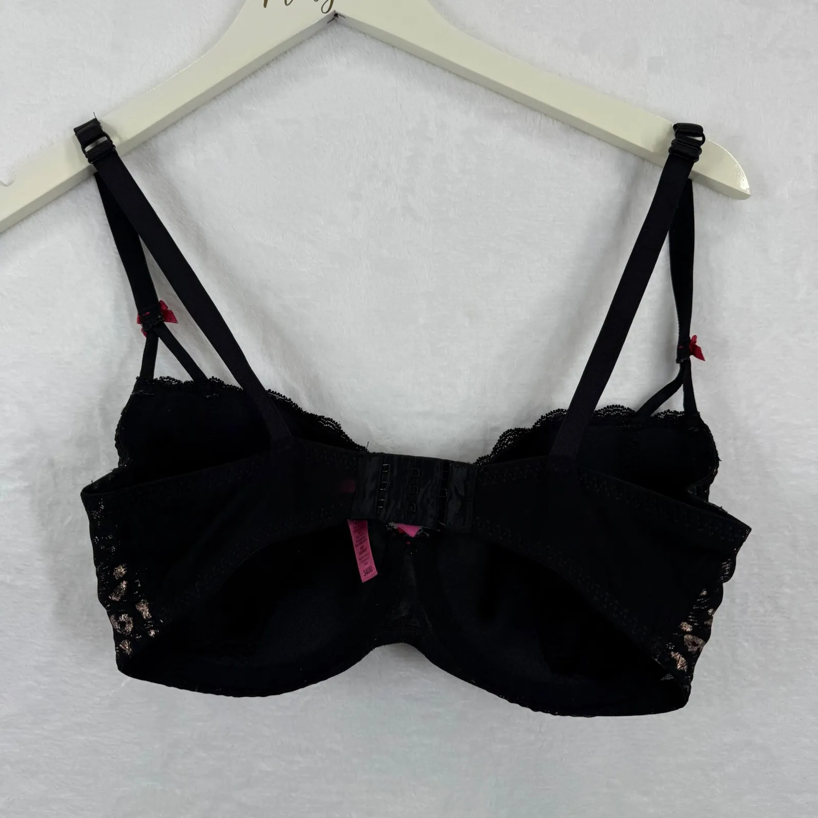 Betsey Johnson Intimates Black Leopard Print Bra 34DD Underwire Lace Bow Black Size undefined - Image 4