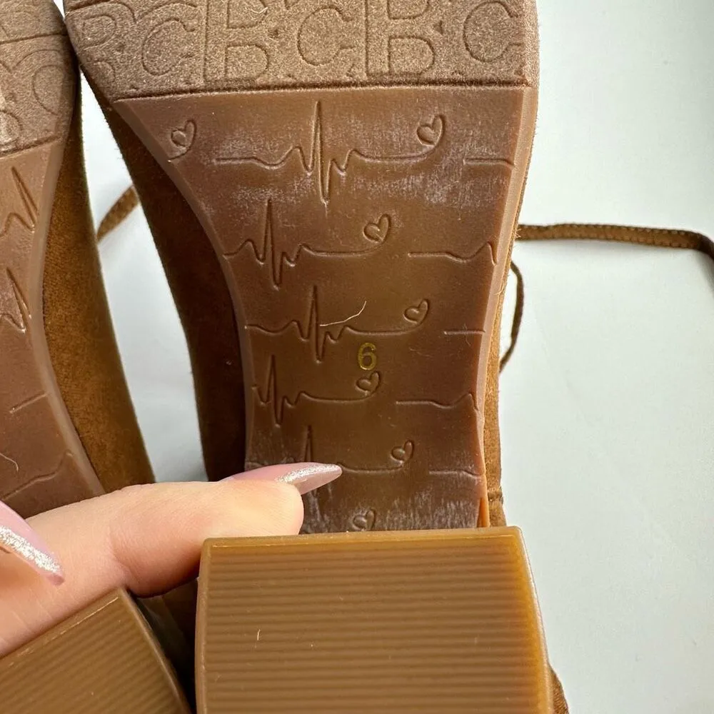 NEW BC Faux Suede Open Toe Brown Strappy Lace Up Bootie Size 6 Every Day Comfort Tan - Image 9