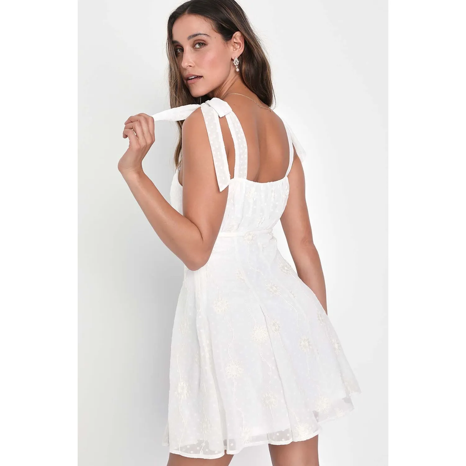 NWT Lulus Adorable Approach White Floral Embroidered Tie-Strap Mini Dress Sz M - Image 3