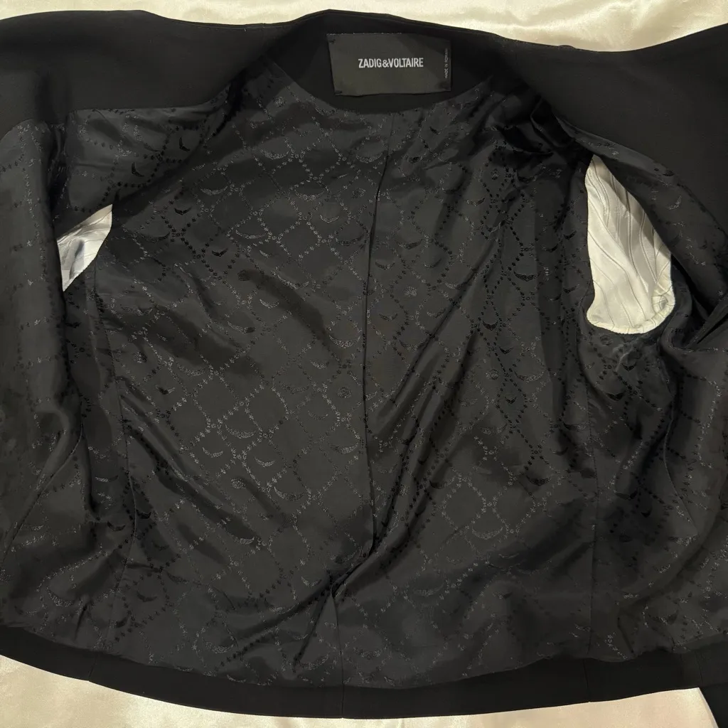 Zadig & Voltaire Vola Spi Deluxe Jacket Small 36 Black Cropped Blazer - Image 9