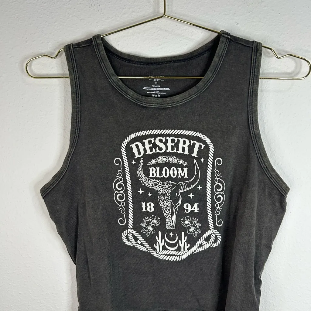 Homegirl Society Desert Bloom Graphic Crop Tank Top Black Washed – Size XL Gray - Image 2