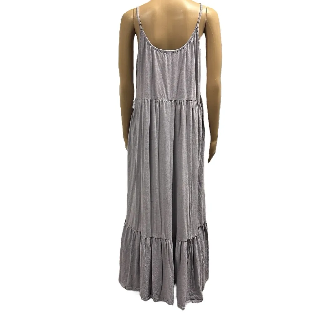 Z Supply Light Purple Gray Sleeveless Spaghetti Strap Cotton Maxi Pocket Dress L - Image 5