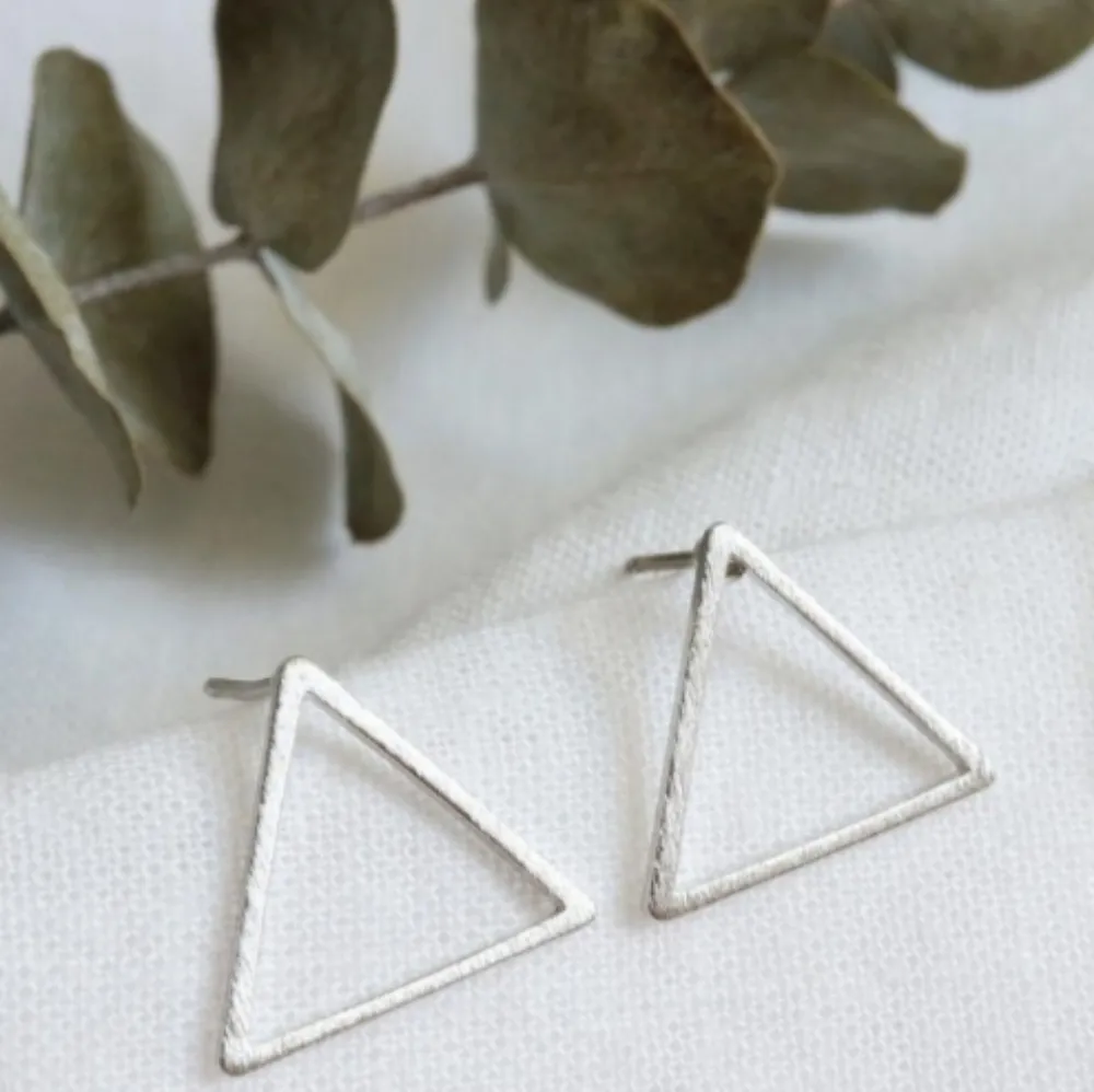 Silver Hollow Triangle Stud Earrings | 925 Sterling Silver‎ - Image 2