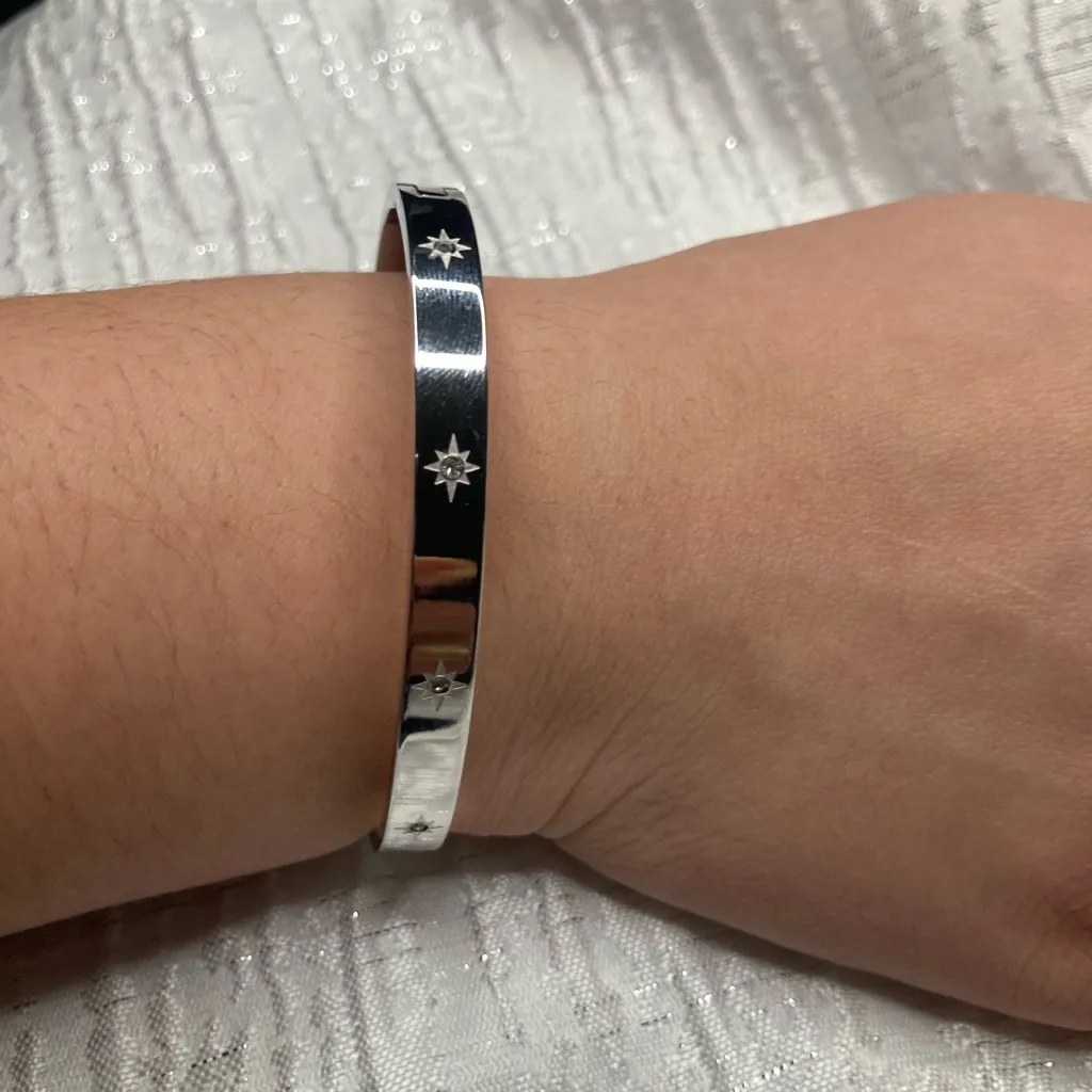 Antian Accessories™ 18K Gold Plated Titanium Steel Zircon Bangle Silver - Image 3