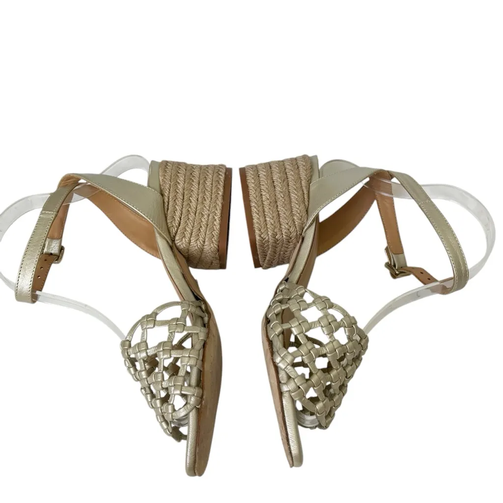 Paloma Barcelo Espadrille Sandals Gold Raffia Heel Women’s Size 37 Woven Leather Tan - Image 5
