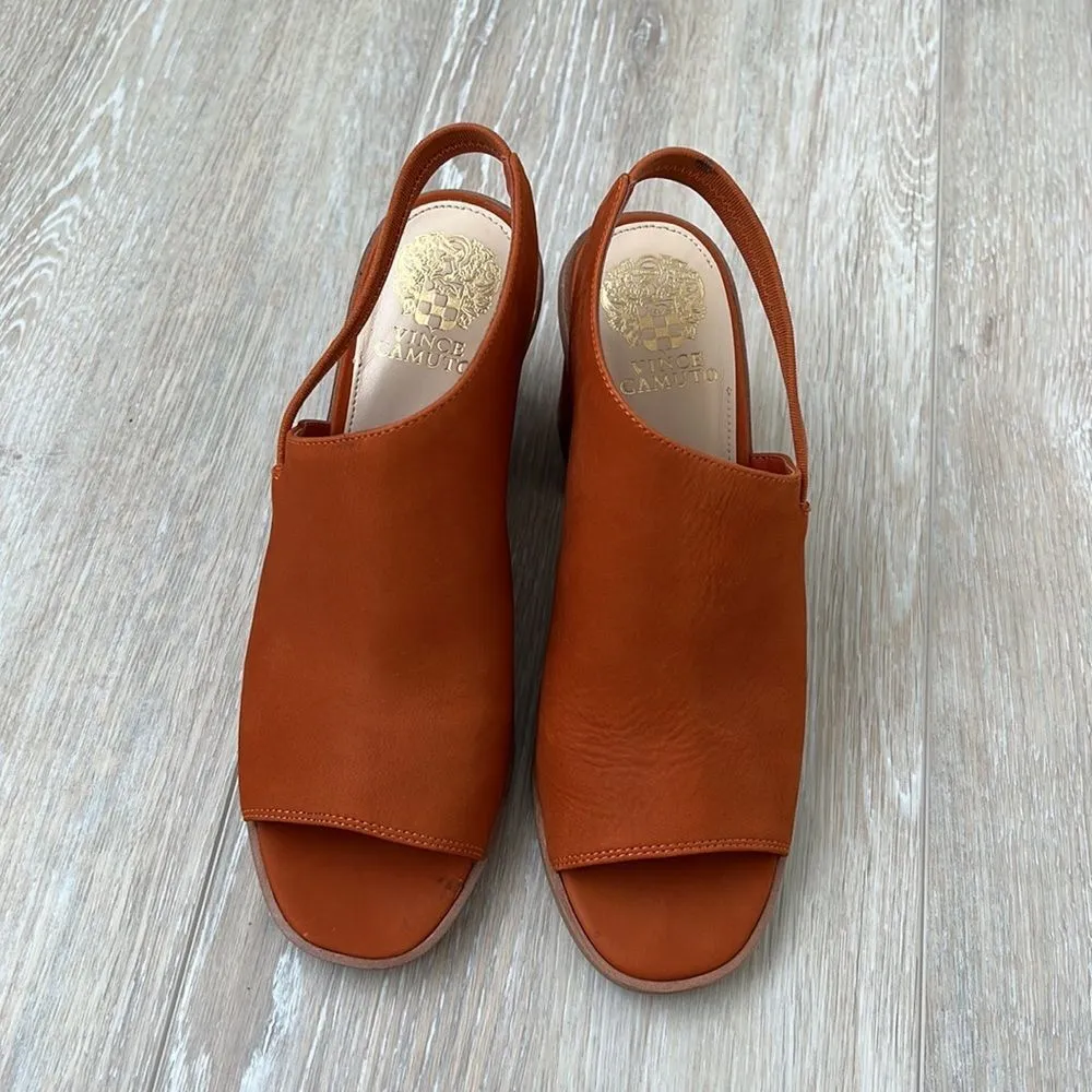 Vince Camuto Leather Peep-Toe Heeled Sandals Kaisly Burnt Orange - Image 7