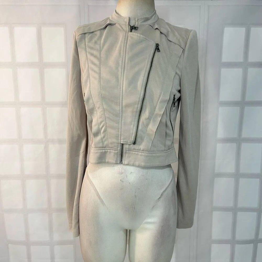 BCBGMAXAZRIA Kevin double zip jacket in vintage light stone size small - Image 2