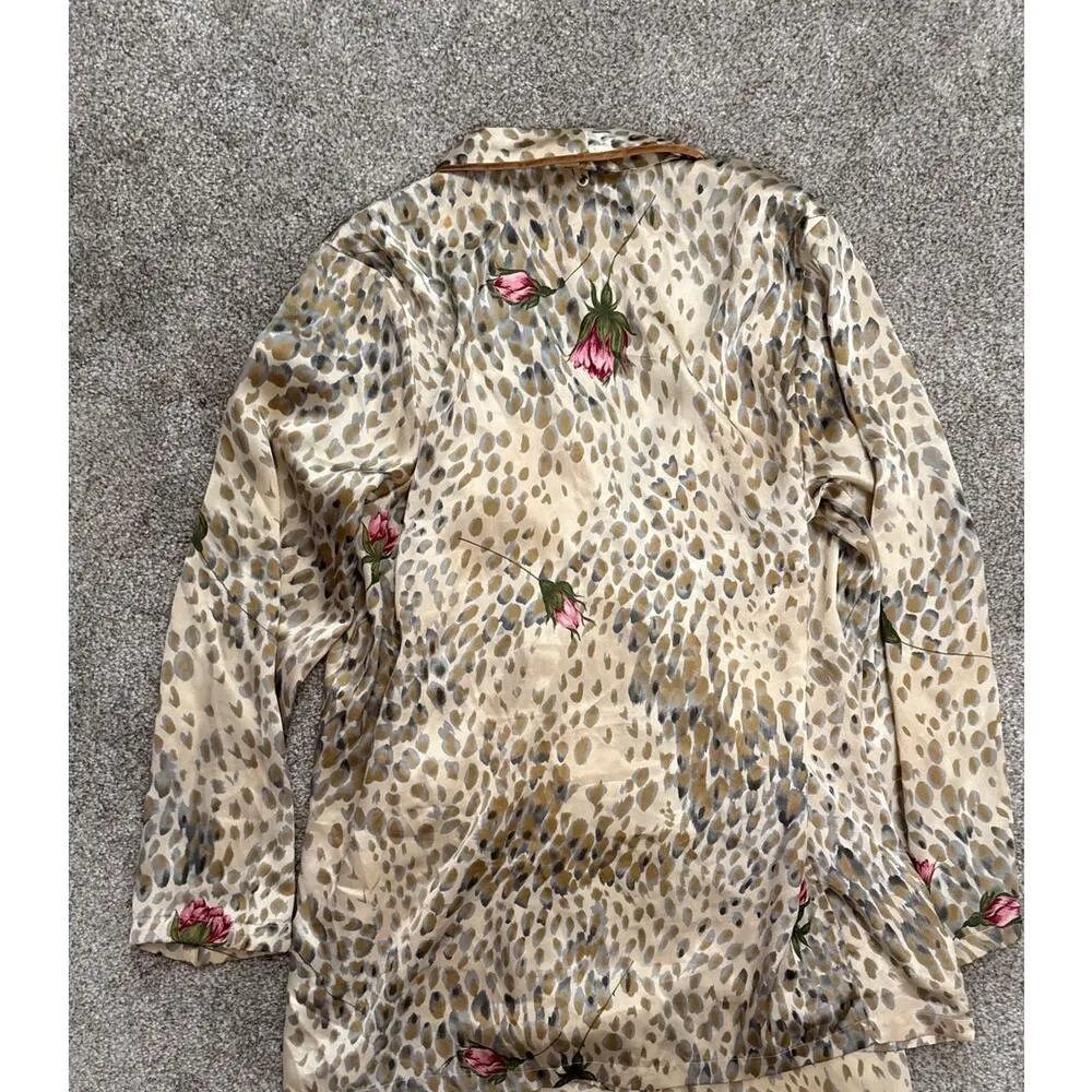 Ivy & Annabelle Intimates Floral Animal Print Satin Kimono Pajama Set, M Gold Size M - Image 7