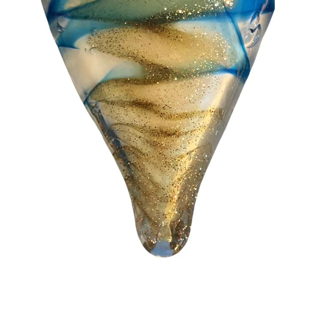 Vintage Glass Dichroic Lampwork Pendant Blue White Gold Glitter 3" Estate 24.65g - Image 3