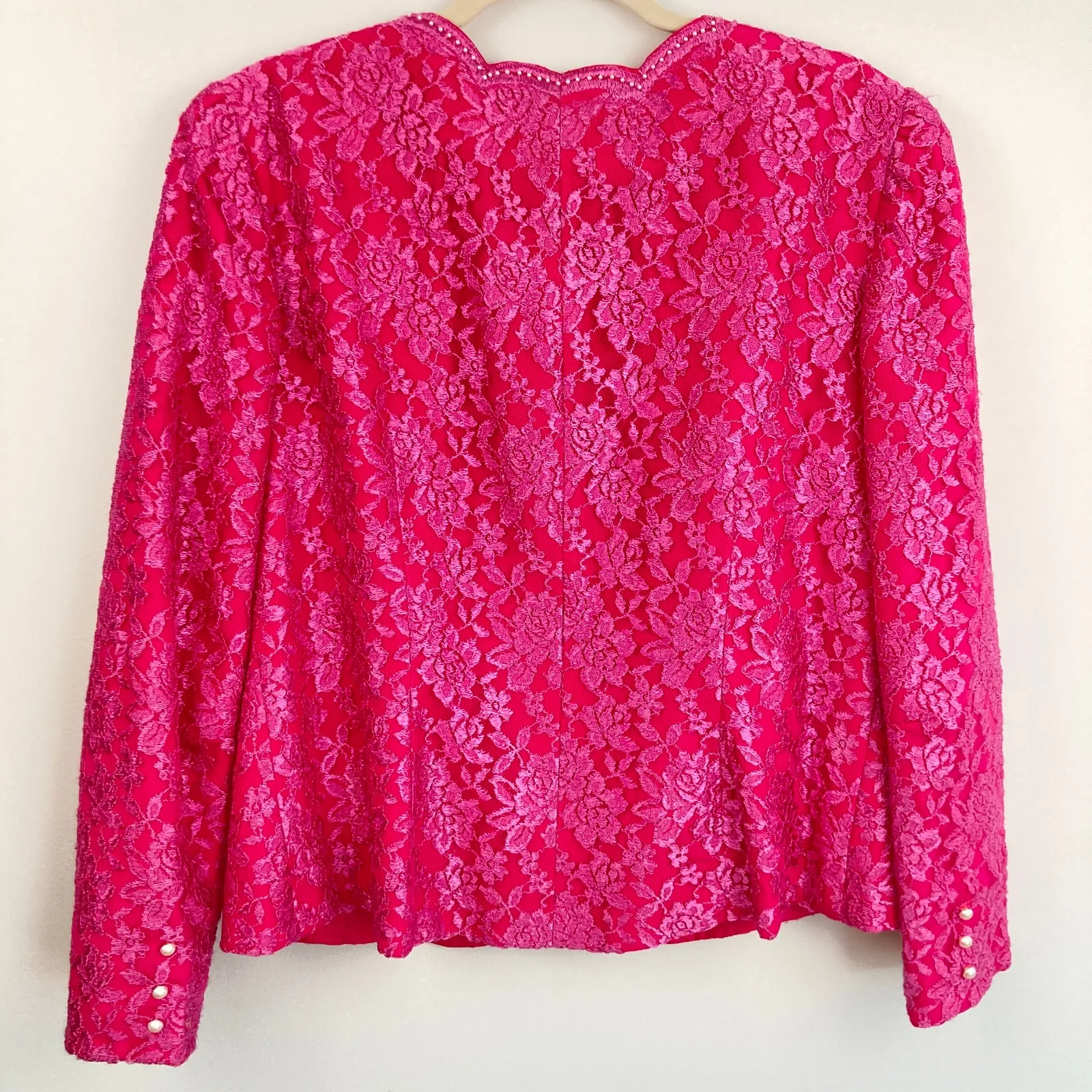 Vintage Womens M Pink Lace Beaded Jacket Feminine Romantic Barbie Glinda OOAK Size M - Image 2