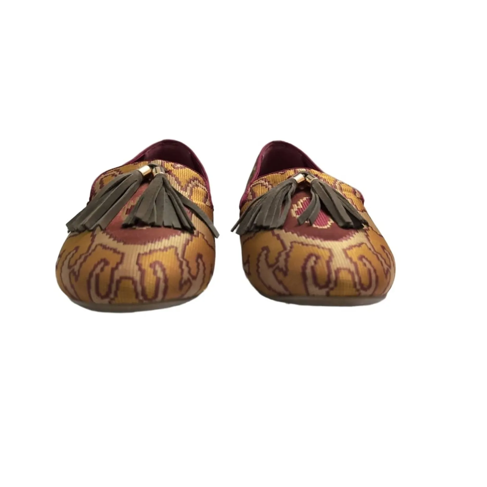 BIRDIES The Starling Rust Tapestry Gold Maroon Tassels Woven Flats Loafers 11 - Image 3