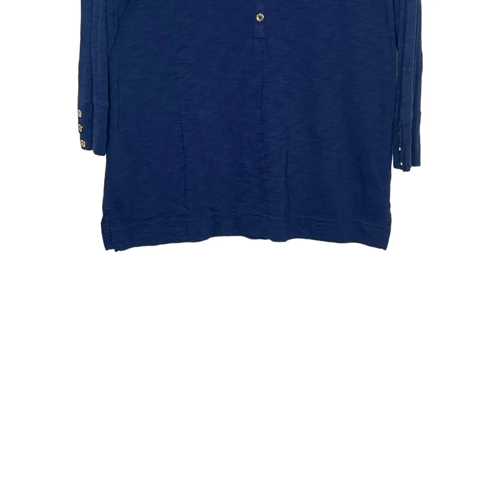 Lilly‎ Pulitzer Women Top Front Button 3/4 Sleeve Notched V Neck Blue Size Small - Image 5