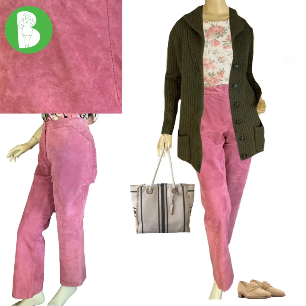 NEWPORT NEWS DARK MAUVE PINK BOOT CUT SUEDE TROUSERS (8) - Image 2